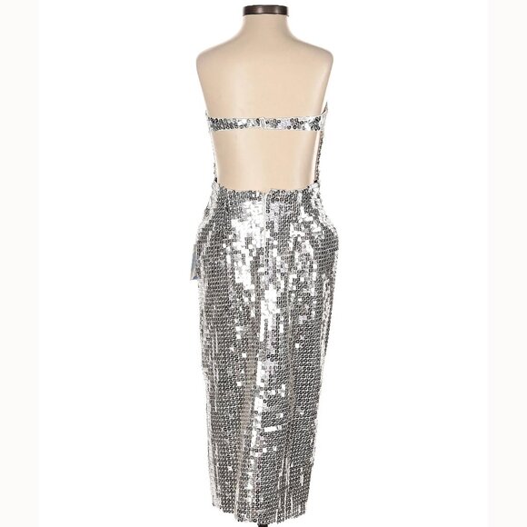 💥CHIC & SEXY💥Revolve MAJORELLE Strapless Bodycon Midi Dress in Silver Sequin - Picture 12 of 16